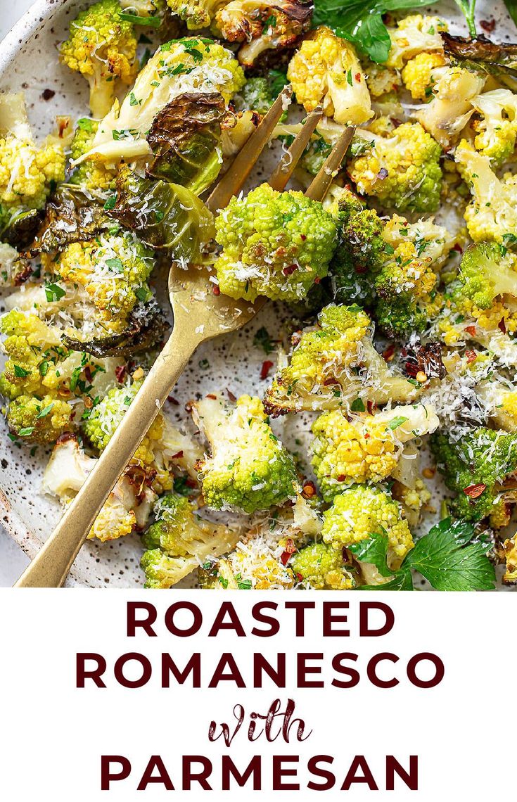 roasted romanesco with parmesan cheese and herbs