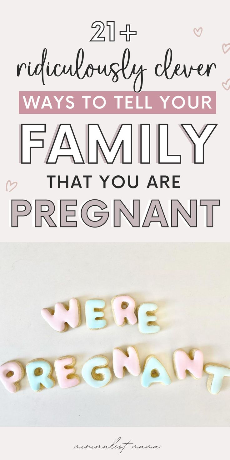 the words family that you are pregnant written in white and pink on top of each other