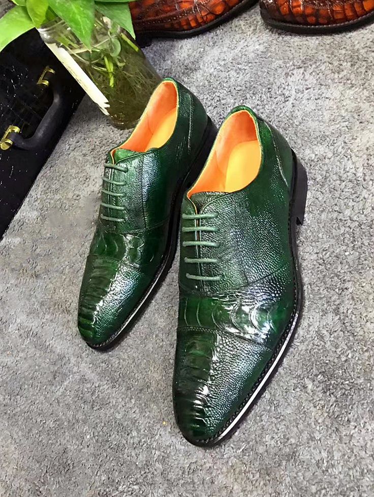 Green Dress Shoes Men, Ostrich Shoes, Green Dress Shoes, Gear Shoes, Mens Suede Loafers, Alligator Dress Shoes, Exotic Shoes, Brown Leather Dress Shoes, Dress Shoes For Men