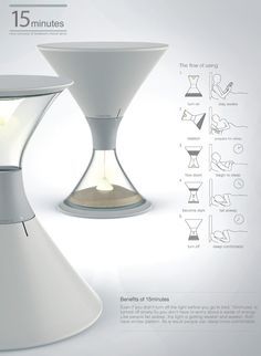 an advertisement for a lamp that is white and has a light on top of it