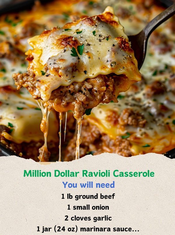 a spoon full of lasagna casserole being lifted from a skillet