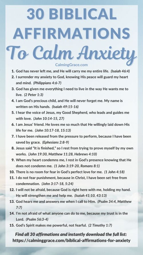 a poster with the words, 30 biblical affirmations to calm anxiey