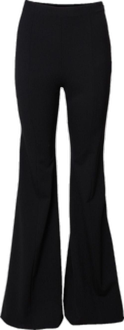 Black Wide-leg Flares For Workwear, Classic Fitted Bottoms With Flared Hem, Black Flare Wide Leg Pants For Office, High Waist Black Elastane Flares, Tailored Black Flare Wide Leg Pants, Elegant Black Pants With Flared Hem, Black Tailored Flare Pants, Business Casual Flared Bottoms, Black Fitted Wide Leg Pants With Flared Hem