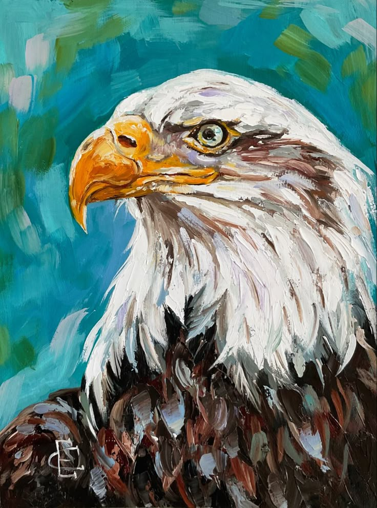 an eagle is shown in this acrylic painting