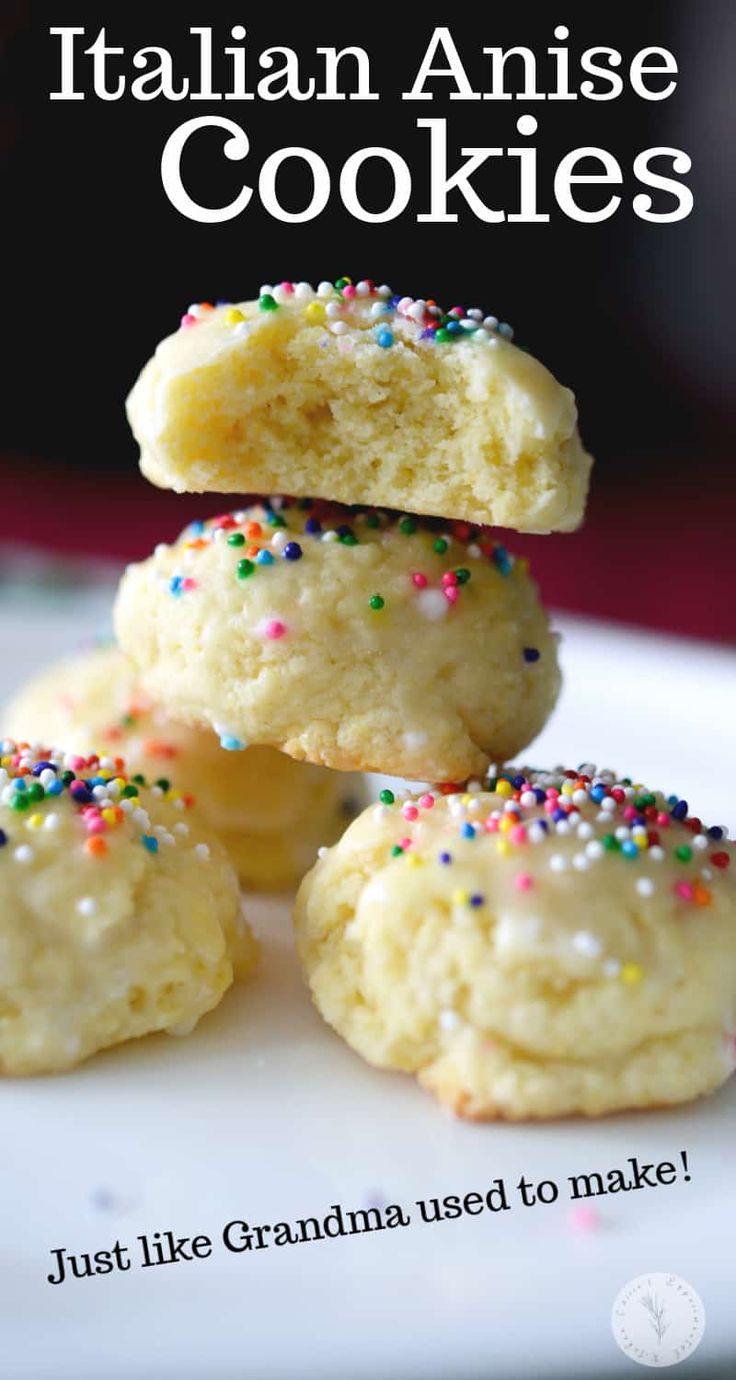 several cookies stacked on top of each other with sprinkles