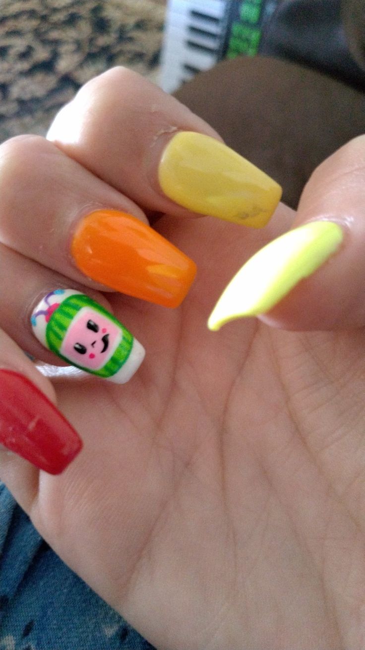 Cocomelon Nails Ideas, Coco Melon Nails, Cocomelon Nails Design, Cocomelon Nails, Melon Nails, Coco Party, Coco Melon, Gucci Nails, Girl 2nd Birthday