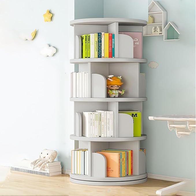 a book shelf in the corner of a room