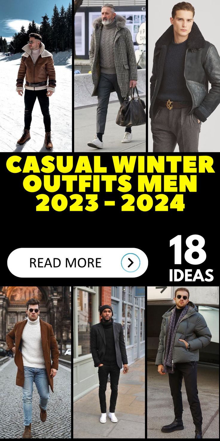 Elevate your winter wardrobe in 2023 - 2024 with our selection of casual winter outfits for men. Discover the perfect blend of street styles and business attire, ensuring you're prepared for the cold weather in a classy and fashionable way. From black coats to grid-patterned dress shirts, we've got your winter style covered. Mens Casual Dress Outfits Winter, Outfit Grid Men Casual Winter, Men’s Going Out Outfits Winter, Winter Coat Men Cold Weather, Casual Winter Outfits Men Classy, Men’s Cold Weather Outfits, Mens Cold Weather Outfits, Mens Winter Style Cold Weather, Mens Winter Outfits Casual Cold Weather