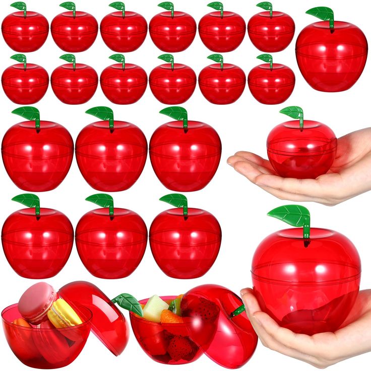 a hand holding an apple and several pieces of fruit in front of the same image