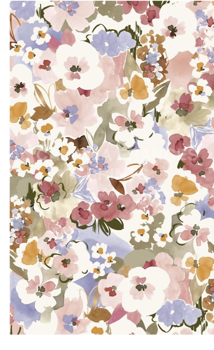 a floral wallpaper with pink, blue and yellow flowers on it's side