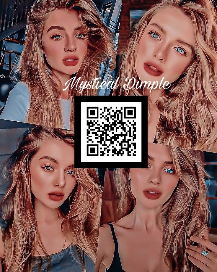 three different images of women with long hair and one has a qr code on it