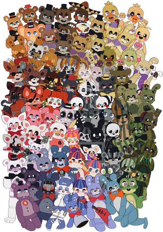 a large group of cartoon bears with different colors