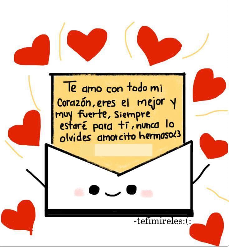 an envelope with hearts floating around it and the words, i love you in spanish