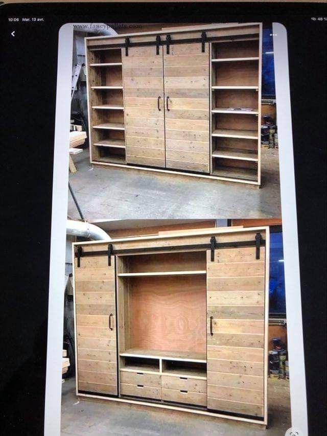 two pictures of the same wooden cabinet