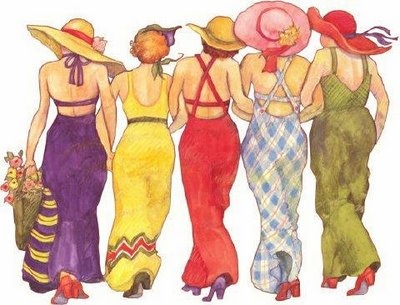 four women in dresses and hats are walking together with the caption bloomin friends