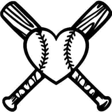 two baseball bats in the shape of a heart with crossed bats on it's sides