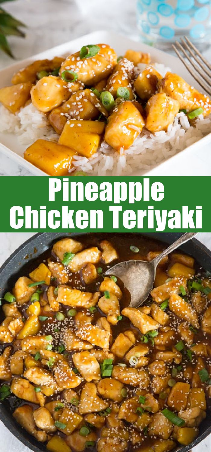 pineapple chicken teriyaki in a skillet with rice