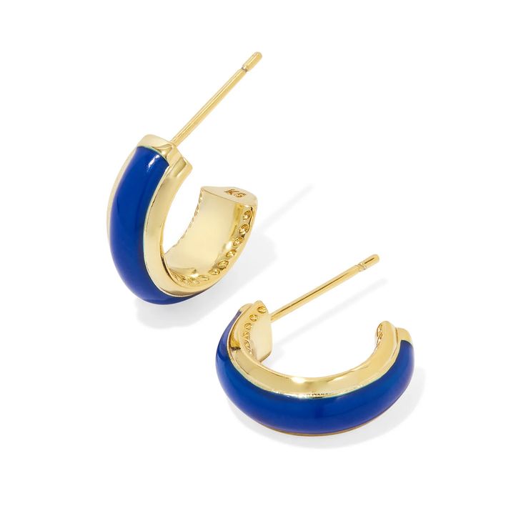 Amp up your earring game with the Kendra Scott Ainsley Huggie Earrings in White Enamel. The minimal huggie style goes bold with hand-painted enamel embellishments, and the sides feature our signature hoofprint detailing for added texture. Lightweight enough for all-day wear, this pair will take any look from everyday to occasion ready. Metal - 14k Yellow Gold Over Brass Material - Blue Enamel Closure - Ear Post Size - 0.59 Inches in Length and 0.56 Inches in Width Note - Due to the one-of-a-kind Steve Madden Mules, Hoof Print, Gold Huggie Earrings, Eyewear Kids, Huggie Earrings Gold, Bath Candles, Summer Sunglasses, Huggie Earrings, Gold Enamel