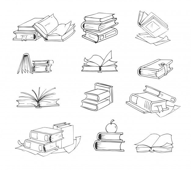 black and white illustrations of books