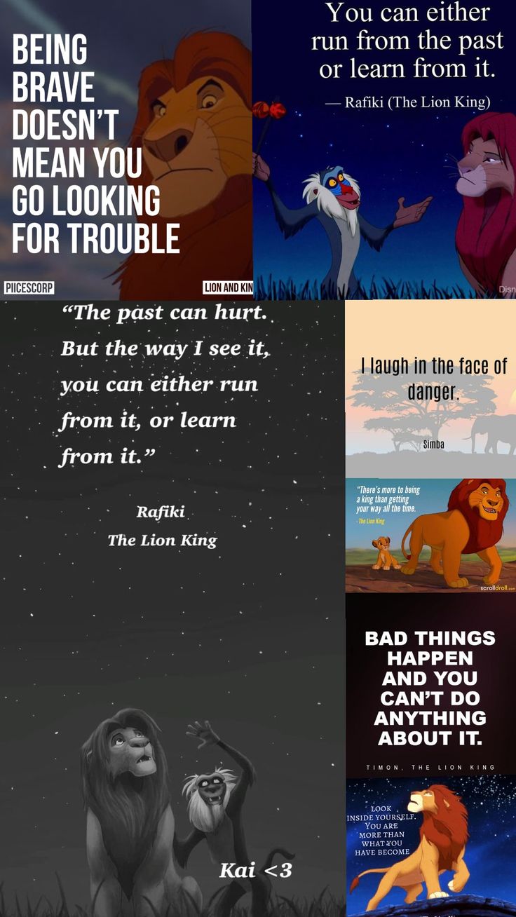 the lion king movie poster with some quotes on it, and an image of two lions in