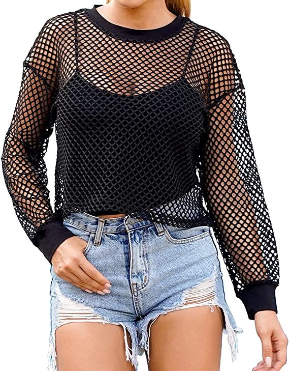 Fishnet Shirt Outfit, Black Net Top, Fishnet Shirt, Black Mesh Crop Top, Mesh Cover Up, Fishnet Top, T Shirt Crop Top, Backless Crop Top, Mesh Shirt