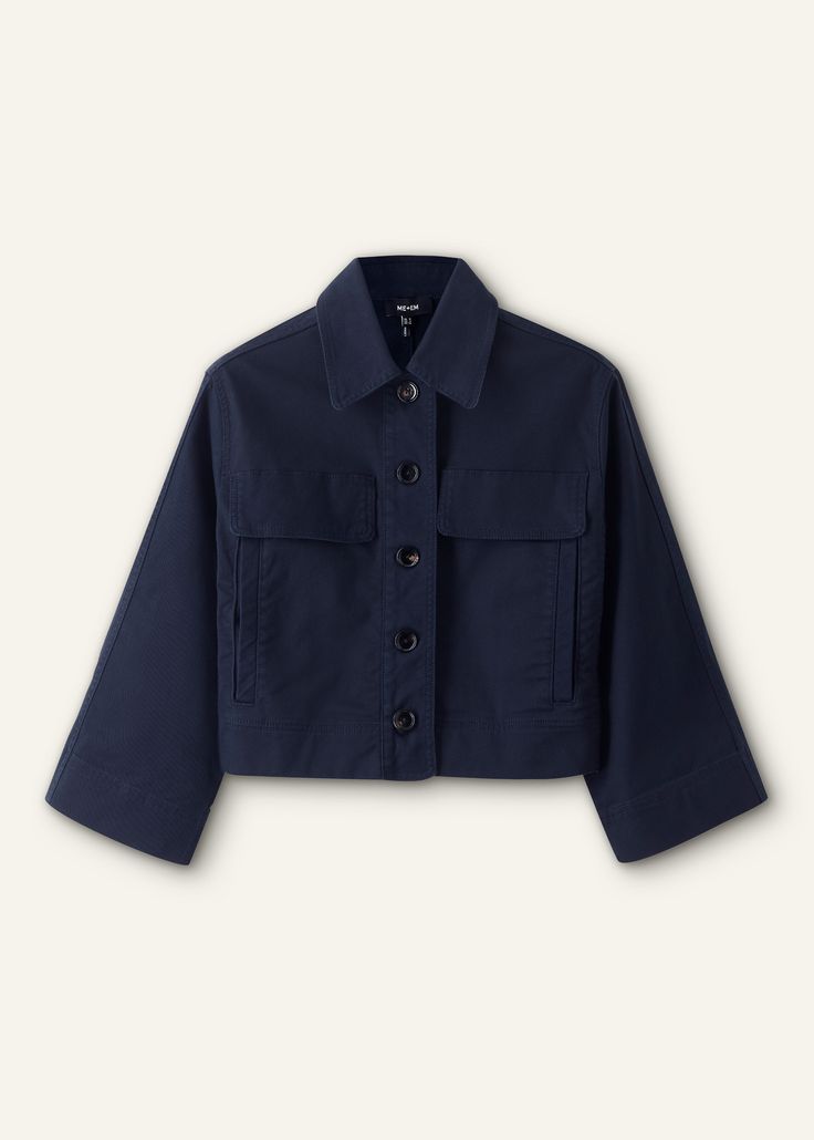 Cotton Twill Casual Swing Jacket | ME+EM Navy Long Sleeve Outerwear For Layering, Navy Cotton Outerwear For Spring, Versatile Long Sleeve Utility Jacket For Work, Navy Outerwear For Spring Layering, Louis Vuitton Clothes, Louis Vuitton Outfit, Spring Closet, Open Stitch Sweater, Ankle Sleeve