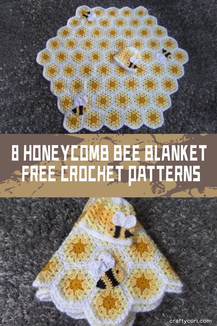 two crocheted bee blankets with the words honeycomb be blanket free crochet patterns