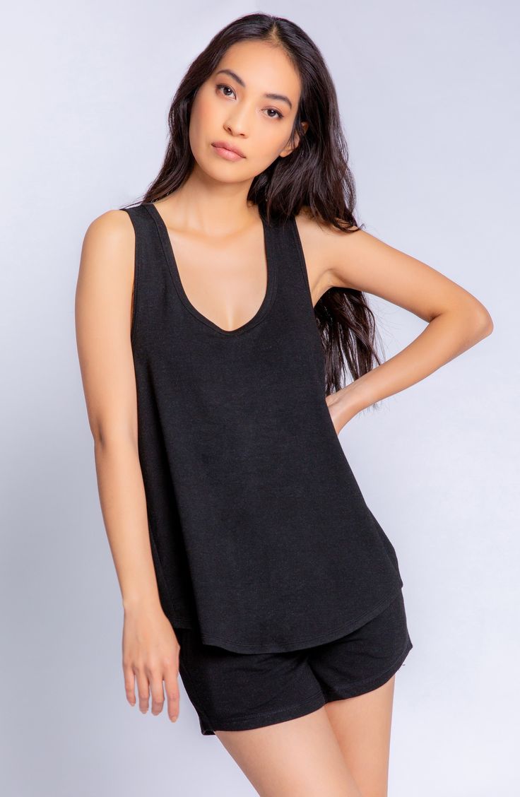 Comfy for sleeping and cute enough to wear out, this slightly oversized tank is cut from soft, stretchy fabric with ribbed trim and a broken-in fade. Style Name:Pj Salvage Scoop Neck Sleep Tank. Style Number: 6168496. Stretchy Fabric, Basic Tank Top, Scoop Neck, Women's Clothing, Sleep, Nordstrom, Size Medium, Trim, Tank Tops