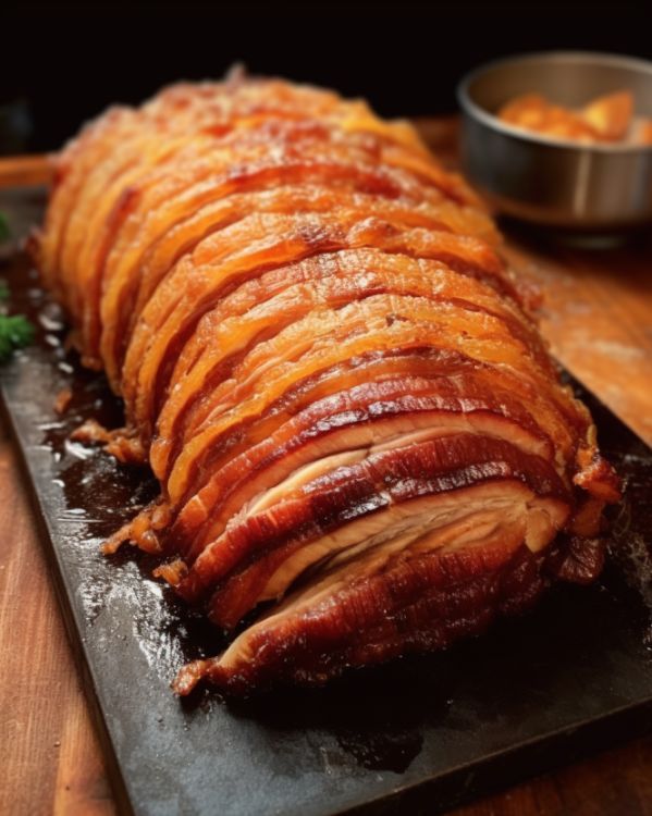 sliced ham sitting on top of a cutting board