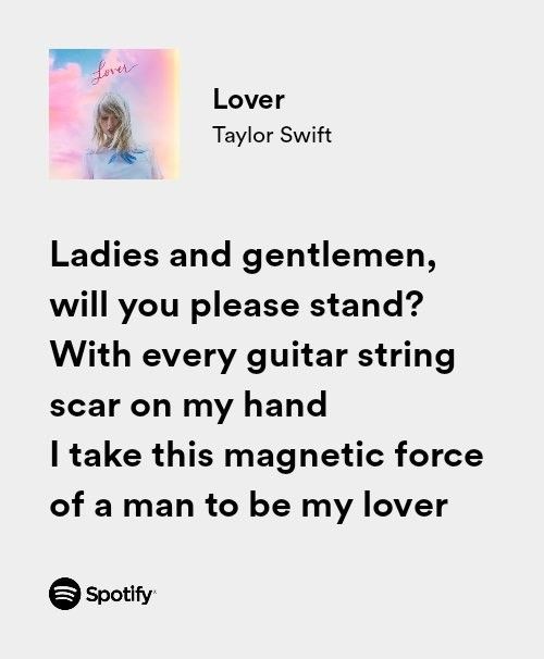 taylor swift's song for her album, ladies and gentlemen will you please stand? with every guitar string scar on my hand i take this magnetic force of a man to be my