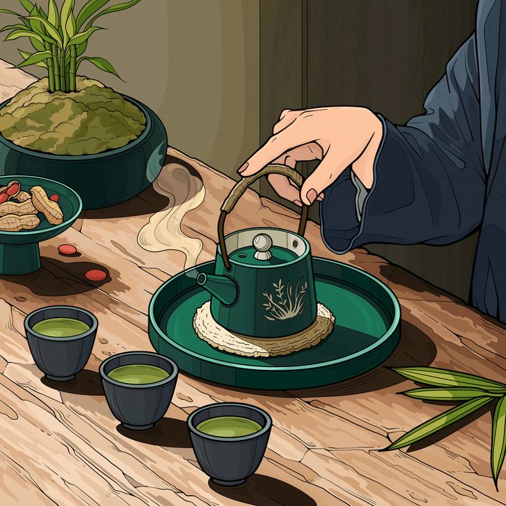 a person pouring tea into a green cup