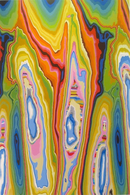 an abstract painting with multicolored lines and colors that appear to be liquid paint