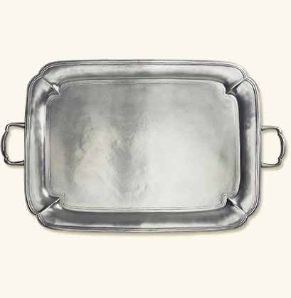 a square silver tray with handles