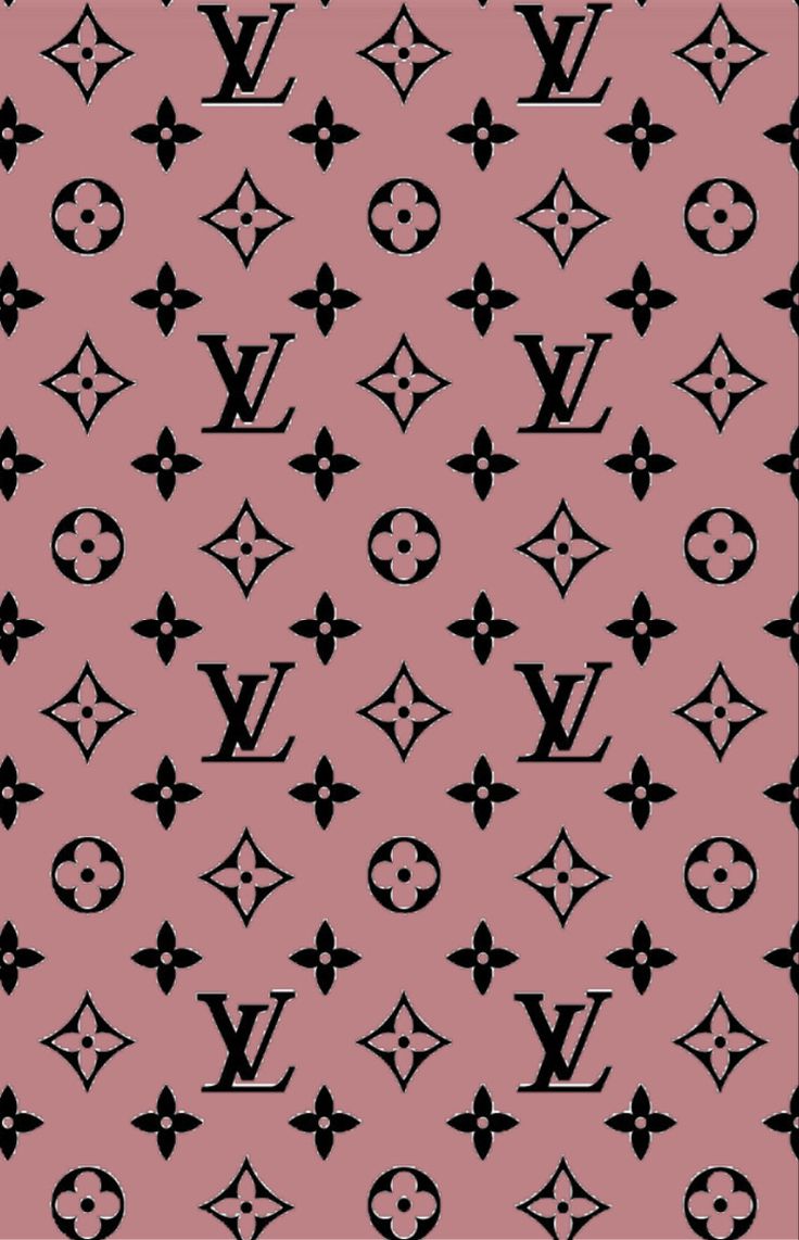 the louis vuitton pattern is shown in black and white on a pink background