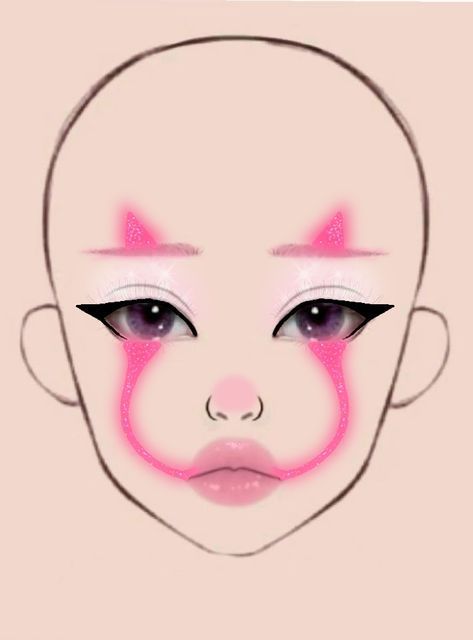 Pink Halloween Makeup Ideas, Payasa Makeup, Clown Makeup Looks Drawing, Pink Halloween Makeup, Maquillaje De Payaso Mujer, Pink Clown Makeup, Easy Clown Makeup, Creepy Clown Makeup, Cute Clown Makeup