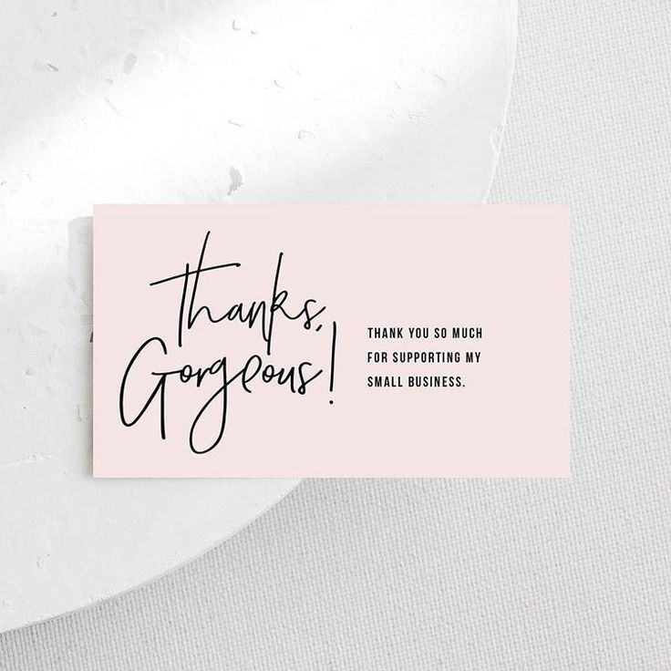 a thank card with the words thank, gorgeous on it in black and white ink