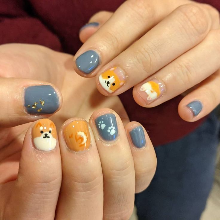 Corgi Nails Design, Shiba Inu Nails, Corgi Nail Art, Corgi Nails, Puppy Nails, Dog Nail Art, Cute Shiba, Cat Eye Nails Polish, Corgi Christmas