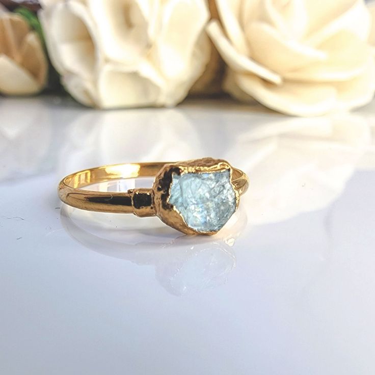 raw aquamarine ring Aquamarine Stacking Ring, Ring Blue Stone, Raw Crystal Ring, Raw Aquamarine, Raw Gemstone Ring, Raw Stone Ring, Blue Stone Ring, Aquamarine Ring, Rose Gold Band