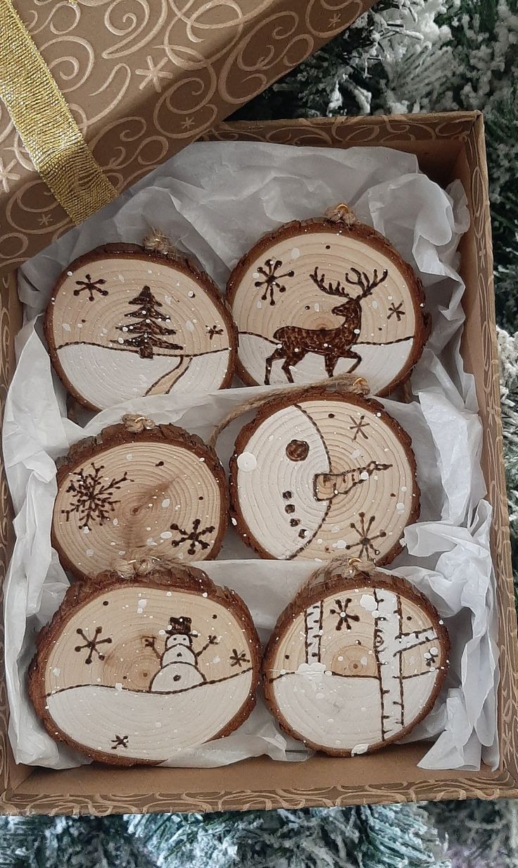 Wood
Wood burned design
Handpainted Wooden Craft Ornaments, Xmas Wood Ornaments, Christmas Tree With Wood Ornaments, Wooden Ornaments On Tree, Tree Branch Ornaments Wood Slices, Wood Xmas Ornaments Diy, Holiday Wood Ornaments, Wood Slice Ornament Burned, Woodburned Christmas Ornaments Wood Slices