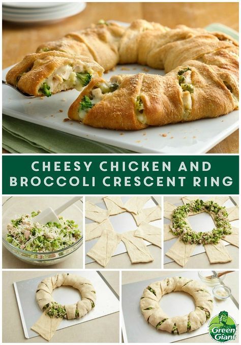 the cover of cheesy chicken and broccoli crescent ring is shown with instructions