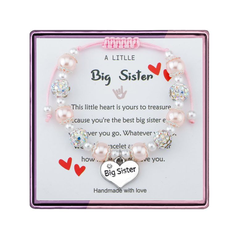 PRICES MAY VARY. ♥ BIG SISTER BRACELET FOR LITTLE GIRLS - A little big sister bracelet, with a little heart charm. This little heat is yours to treasure, because you're the best big sister ever. Wherever you go, whatever you do, wear this bracelet and remember how lucky I am to have you. Best big sister gifts for little girls. ♥ BIG SISTER GIFTS IDEA - Big sister bracelet, tucked into a beautiful Gift Box, ready gift for giving. Come with a "A LITTLE Big Sister" message card, unique big sister b Heart-shaped Beaded Pearl Bracelet Gift, Adjustable Crystal Bracelet With Heart Beads For Gift, Adjustable Heart Beads Crystal Bracelet Gift, Mother's Day Adjustable Charm Bracelet With Heart Beads, Mother's Day Adjustable Heart Beads Charm Bracelet, Beaded Heart Bracelet For Mother's Day, Adjustable Heart Beads Jewelry For Birthday Gift, Heart-shaped Beaded Bracelet For Mother's Day, Adjustable Pearl Bracelet With Heart Charm Gift