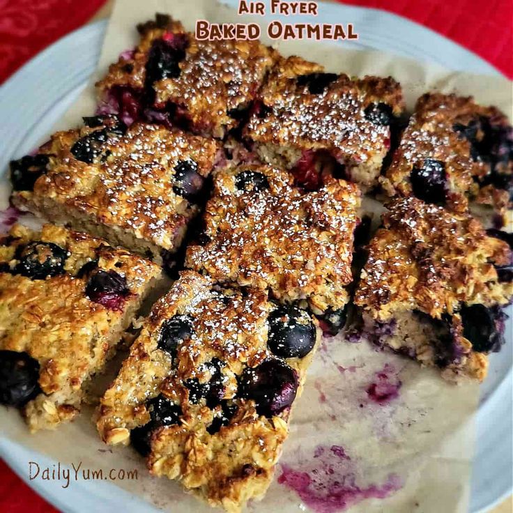 blueberry baked oatmeal bars on a plate