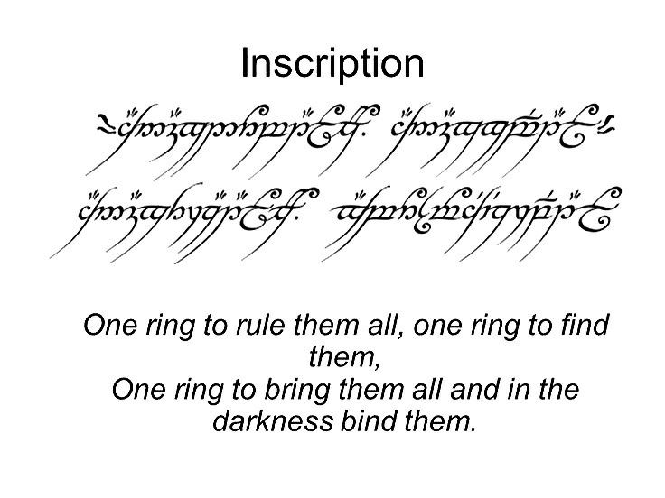 the text in an old book that says,'insertion one ring to rules them all,