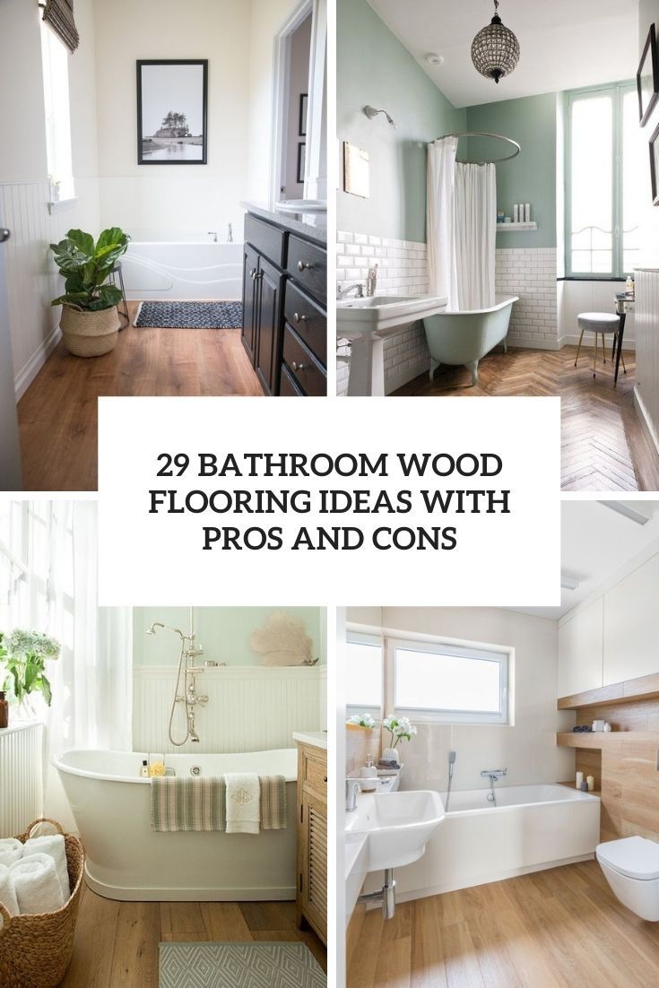 bathroom wood flooring ideas with pro's and cons cover photo collage