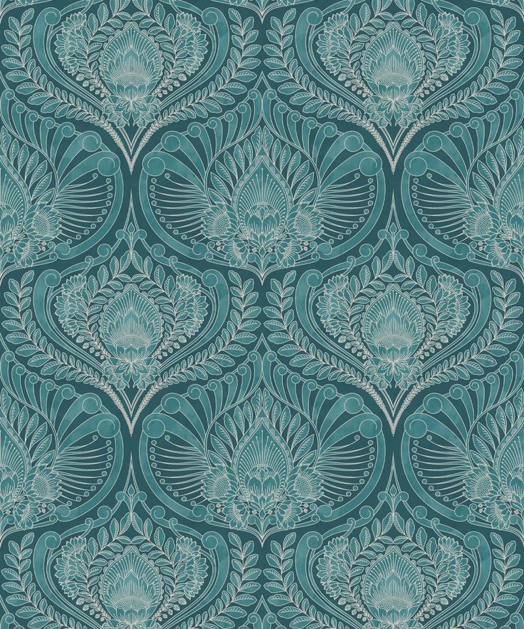 a blue and green wallpaper with an intricate design