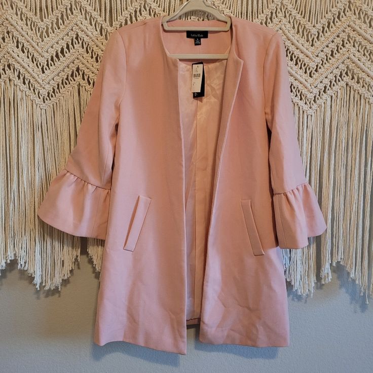 Lea And Viola Pink Bell Sleeve Jacket From Anthropolgie In Size Small. It Does Have An Oversized Fit And Can Fit Larger Sizes As Well. Nwt! Spring Outerwear With Pockets For Brunch, Fall Outerwear With Pockets For Brunch, Long Sleeve Outerwear For Brunch In Fall, Chic Winter Outerwear For Brunch, Trendy Long Sleeve Blazer For Brunch, Chic Fall Outerwear For Brunch, Trendy Winter Outerwear For Brunch, Pink Long Sleeve Blazer For Brunch, Feminine Fall Workwear Blazer