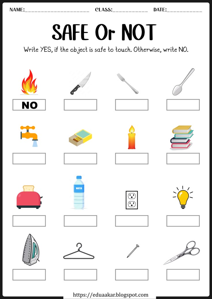 a worksheet with the words safe or not on it, and other items