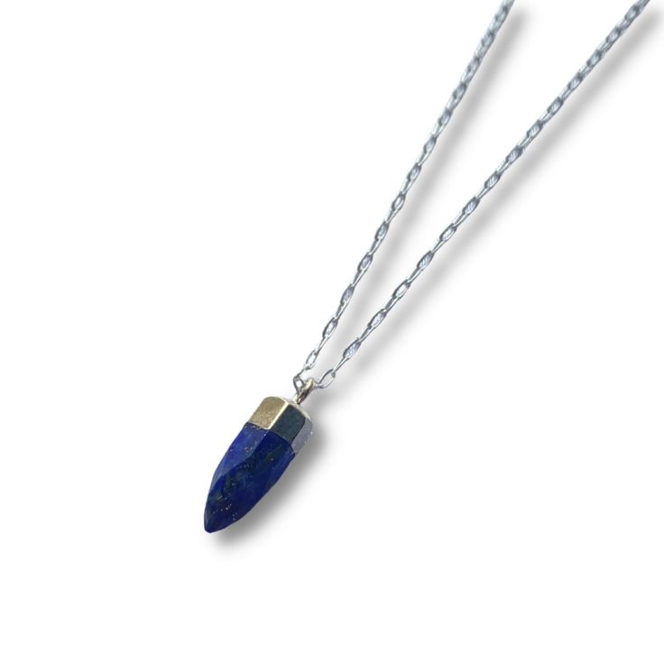 This crystal necklace makes the most perfect gift! Each crystal offers different benefits which makes each one so unique. They are absolutely adorable and each one comes with a beautiful intention card. Lapis is known as a protection stone ridding you of negative energy while bringing serenity and peace to the wearer. Lapis can help you to express yourself and feel more empowered. This is the perfect gift for your friend or family member. They are so thoughtful and not to mention the perfect pri Holistic Sterling Silver Necklace With Gemstones, Sterling Silver Gemstone Necklace For Meditation, Adjustable Sterling Silver Crystal Necklaces For Healing, Sterling Silver Spiritual Crystal Gemstone Necklace, Spiritual Sterling Silver Crystal Gemstone Necklace, Sterling Silver Gemstone Crystal Necklace Spiritual Style, Everyday Spiritual Gemstone Necklaces, Sterling Silver Crystal Gemstone Necklace In Spiritual Style, Holistic Pendant Crystal Necklace For Gifts