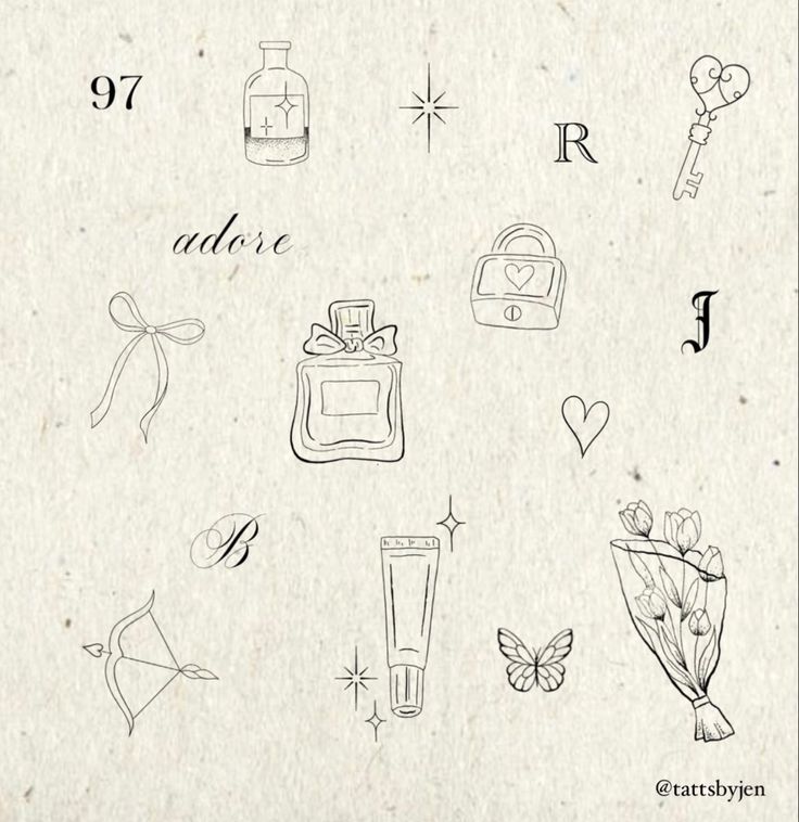 an old paper with drawings on it and the words love written in different font styles