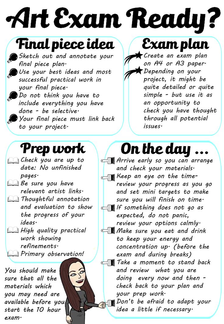 a poster with instructions on how to prepare for an art and exam ready? class plan